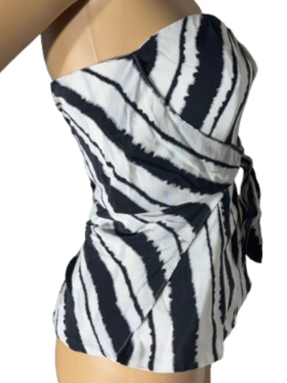 White House Black Market Black & White Strapless Tie-Front Corset Size 4 - Picture 4 of 8